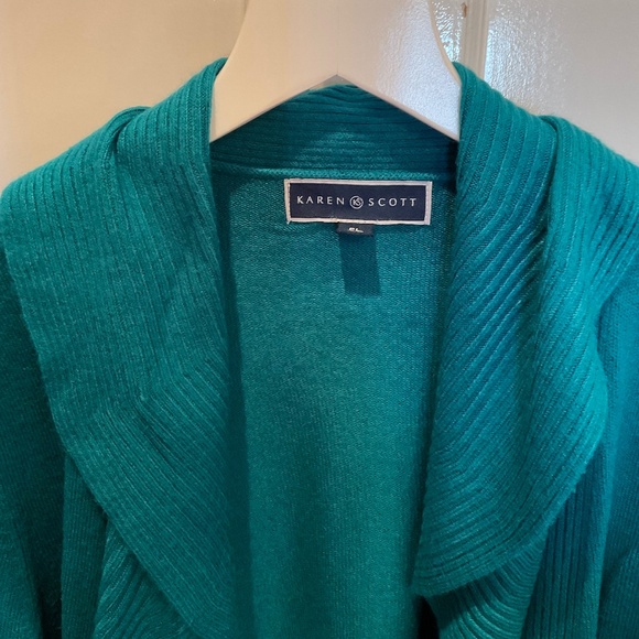Karen Scott deep Teal colored cardigan PL, ruffle detailing - Picture 3 of 4